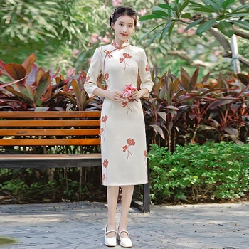 Cheongsam Vintage Mulheres Chinesas Elegante Vestido De Seda Bordado Fino Curto Qipao Noite Vestidos Cheongsam 1