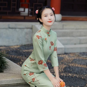 Cheongsam Vintage Mulheres Chinesas Elegante Vestido De Seda Bordado Fino Curto Qipao Noite Vestidos Cheongsam 2