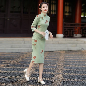 Cheongsam Vintage Mulheres Chinesas Elegante Vestido De Seda Bordado Fino Curto Qipao Noite Vestidos Cheongsam 3