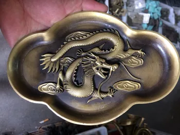 Chinesa antiga casa de decoração de bronze de bronze de artesanato coleção do artesanato em metal dragon estátua da placa. 0
