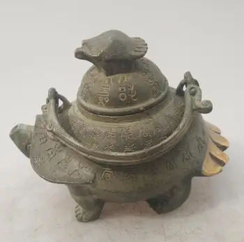 Coleção chinês Artesanal de idade de bronze Dourado tartaruga bule de chá, a Decoração Home antigo bule de chá