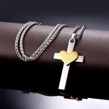 Collare Coração Bíblia Cruz Colares E Pingentes De Aço Inoxidável Cor Do Ouro De Homens Cristãos Jóias Por Atacado Colar De Mulheres P148 1