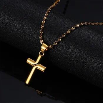 Cor De Ouro Com Uma Cruz Pequena, Pingente, Colar De Mini Crucifixo Cristão Ornamentos Charme Jóias