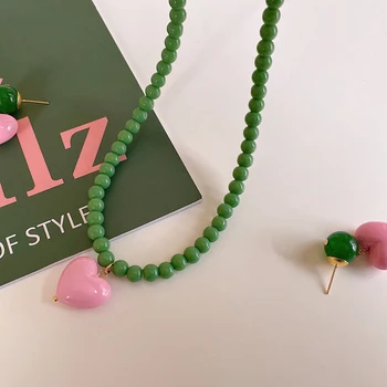 Cor-de-rosa pingente de um Colar de Pérolas 2022 Novo design requintado simples clavícula colar de correspondência de cores concebido para mulheres brincos necklac 4