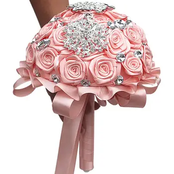 Coral Cor de Rosa Nupcial do Casamento da Dama de honra Buquê de Flores Tamanho 17X25CM Bouquets de Casamento Mão Segurando a Flor Aceitar-Custom Made