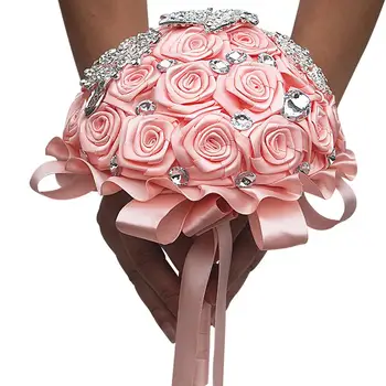 Coral Cor de Rosa Nupcial do Casamento da Dama de honra Buquê de Flores Tamanho 17X25CM Bouquets de Casamento Mão Segurando a Flor Aceitar-Custom Made 2