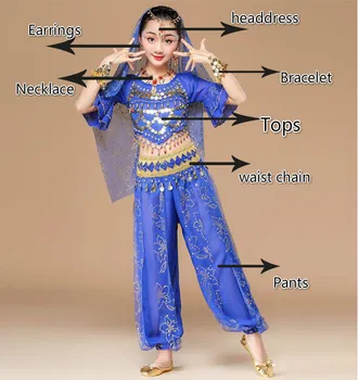 Crianças de Dança Indiana Traje Meninas de Dança do Ventre, Conjuntos de Dança Oriental Nacional de Desempenho Traje de Bollywood Dance usar 3 Cores 5
