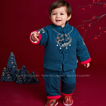 Crianças De Estilo Chinês, O Ano Novo Com Roupas De Inverno Warm Coats, Calças De Bebê Menina Menino Crianças De Moda Casacos De Algodão Tang Terno Conjunto De Roupas