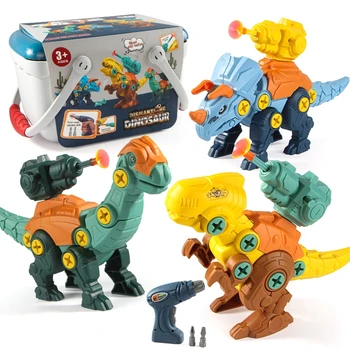 Crianças Interativo Brinquedo Quebra-cabeça da Ejeção de Dinossauro de Brinquedo com a Ferramenta de Cores Clássicas Figuras de Ação Portátil DIY Kit de parafusos