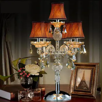 Da europa, os grandes decoração de casamento candelabros de cristal da lâmpada de mesa de tecido do abajur led Lâmpada de mesa grande suporte de vela de estudo a luz da tabela 0