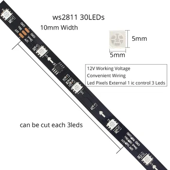 DC12V 5M WS2811 LED pixel faixa de luz da cor Completa do Rgb 5050 Led faixa de fita flexível Endereçável Digital LED fita 1 Ic de Controle 3 1