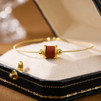 Design Original embutidos sul turmalina vermelha cilindro ajustável pulseira de personalidade requintado luxo da jóia das senhoras