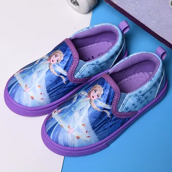Disney nova primavera de crianças sapatos de lona dos desenhos animados padrão bonito meninas congelados elsa estudante de sapatos 0