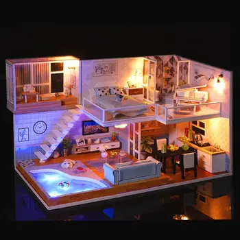 DIY em Miniatura Casa de bonecas de Quarto com Móveis de artesanato Crianças Brinquedo Decoração de Mesa, Enfeites de Presente de Artesanato