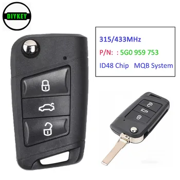 DIYKEY Keyless-Go MQB Sistema Remoto Inteligente-Chave 315MHz 434Mhz ID48 Chip para Volkswagen Golf 7,Tiguan 2014-2018 FCC: 5G0 959 753 0