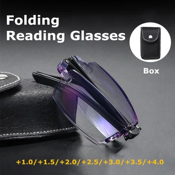 Dobramento de Óculos de Leitura Mens Presbiopia Óculos Luz Azul Óculos com Caixa de Ultra-leve Óculos de Leitura +1.0 +4.0 Óculos