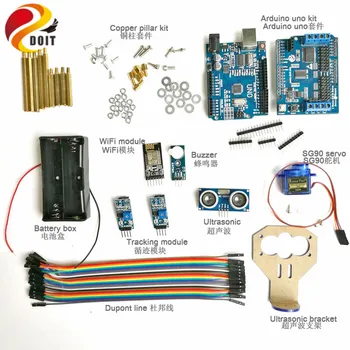 DOIT wi-Fi Development Kit 2 vias de Rastreamento ultra-Sônica para Evitar Obstáculos Controlador kit com SG90 Servo para o Arduino Kit DIY 0