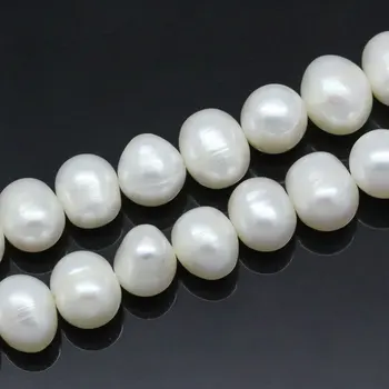 DoreenBeads Grau de Um Branco de água Doce Cultivadas imitações de Pérolas Esferas 36,5 cm de 9mm-10mm,vendido por pacote de 1 fio(aprox 42PCs)