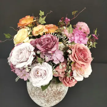 Duas cores Artificiais Camélia Rosa Simulação de Flores de Casamento, Buquê de Noiva para Casa Varanda Jardim Desktop Arranjo de Flores Decoração