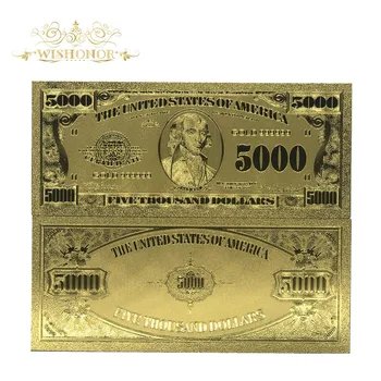 Dólar em Ouro das Notas de 5000 usd Moeda Bill Dinheiro Falso Banhado a Ouro de Notas de Coleções Criativa de Presente de Decoração de Casa de 10pcs/lot