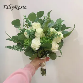 EillyRosia Novo Verde Branco de Noiva, Buquê de Casamento do País Flores de Dama de honra Personalizado Destino Fotografia de Casamento