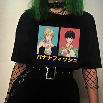 Engraçado Japão Anime Banana Peixe T-Shirt Homens Mulheres Causal Camiseta Manga De Impressão Tees Estética Harajuku Tops Unisex