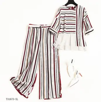 Estilo europeu 2019 novidades de verão, moda Primavera mulheres roupas temperamento patchwork listrado casual terno T3167