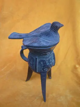 Exclusivo Antigo Grande cálice de Bronze,Com tampa,escultura de aves, design maravilhoso, Frete Grátis 0