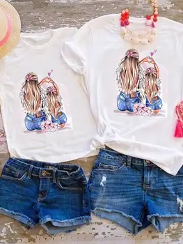 Família Combinando Roupas Tee de Moda Doce Gráfico de Impressão de T-shirt das Mulheres Meninas Meninos Garoto Filho de Verão Mãe Mama Roupas de Vestuário