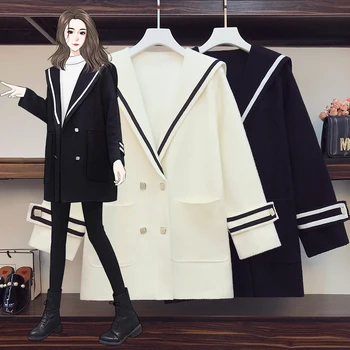 Fazer 2021 de inverno, casaco de lã marinha vai mostrar o abotoamento duplo solta duplo casaco de cashmere feminino