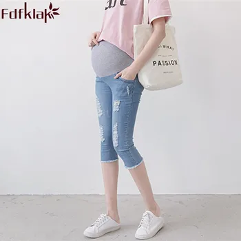 Fdfklak L XL XXL Mulheres Plus Size Maternidade Verão Jeans Para Mulheres Grávidas Jeans Moda Furos de Gravidez Calças de 2 Estilos de F272