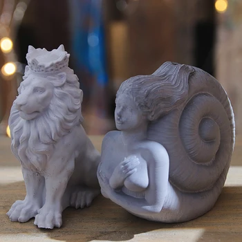 Feito a mão de molde a concha menina de vela de silicone rei leão oceano deusa aromaterapia gesso ornamentos de concreto de cimento 1