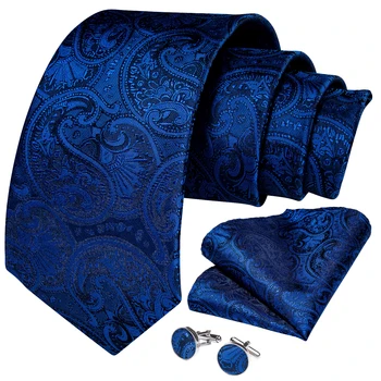 Feito à mão Paisley Floral Azul Royal Homens do Laço de Pescoço Clássico de 8 cm de Largura Tecido Jacquard de Seda, Gravata, Com Bolso Quadrado botão de Punho de Broche 3