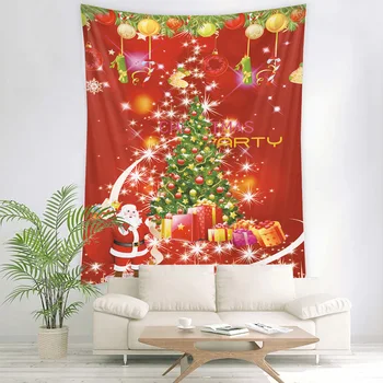 Festa De Natal Tapeçaria Art Deco Cobertor, Cortina De Casa Quarto Sala Decoração Da Árvore De Natal Da Santa Boneco De Neve 0