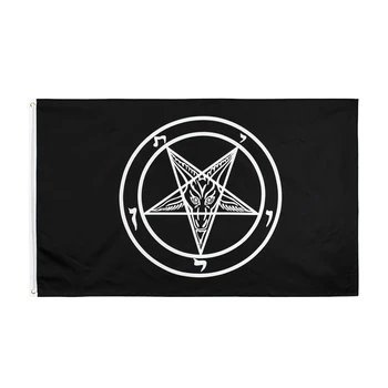 FLAGDOM 3X5Fts 90X150cm Igreja Católica Romana Cavaleiros Templários Pentagrama Baphomet Bandeira de Satanás
