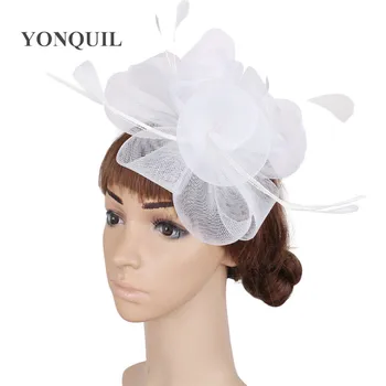 Flor Fascinator Pena Chapéus de Senhoras Elegantes Headwear de Boa Qualidade Noiva Chapéus Para Roxo Festa de Casamento Tiara de MYQ037 1