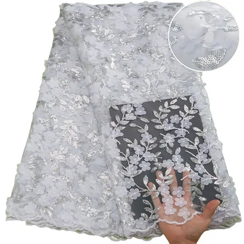 Francês 3D de Malha Floral Laço de Tecido de Alta Qualidade 2022 Elegante Africana, Nigéria Net Laço de Tecido de Lantejoulas Pano Para Vestir Costurar 2937A 1