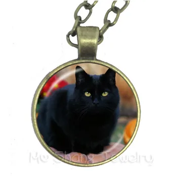 Gato preto, Colar de 25mm Redonda Cúpula de Vidro Cabochão Animal Artesanal de Moda Pingente de Colar de Jóias Para as Mulheres, Presente Criativo