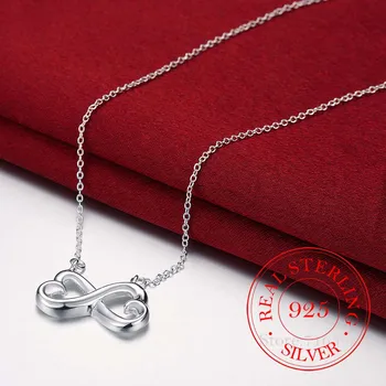 Genuíno Colar da Prata 925 Esterlina Infinito Pingente de Coração Para as Mulheres de Prata 925 Jóias Clavícula Cadeia colar feminino 0