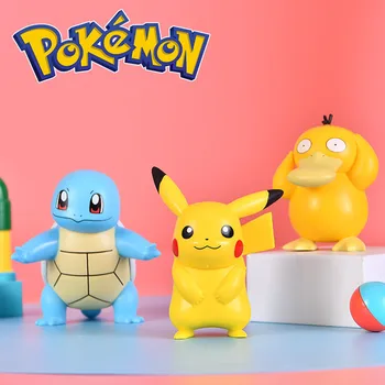 Genuíno Pokemon 6 Estilos de Pikachu Kawaii Charmander Psyduck Squirtle Jigglypuff Bulbasaur Anime PVC Números de Modelo dom Crianças 0