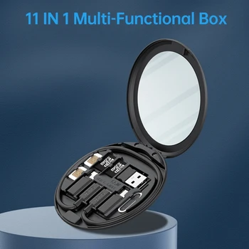 H7JF Espelho de Maquilhagem Budi 11 em 1 Caixa com Multi-Cabo USB C para Cabo USB um Adaptador de Cartão SIM Multi-função de Telefone Celular Suporte