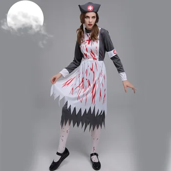 Halloween Preto de Vampiro Zumbi Traje Avental Freira Sacerdote Caráter de Zumbi Uniforme Cosplay Etapa Traje de limpeza assustador médico vestido