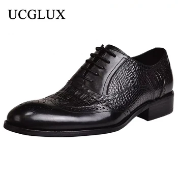 Homens Crocodilo Padrão de Sapatos de Couro, Vestido de Negócio Sapatos Oxford Laço Raiz Quadrada dos Homens de Couro Social Sapatos de Casamento 0