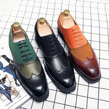Homens de Negócios Sapatos Novos Homens de Oxford, Sapatos de Couro do Plutônio Brogue Sapatas de Vestido de Homem Formal Office Sapatos de Casamento para os Homens Plus Size 38-48 0