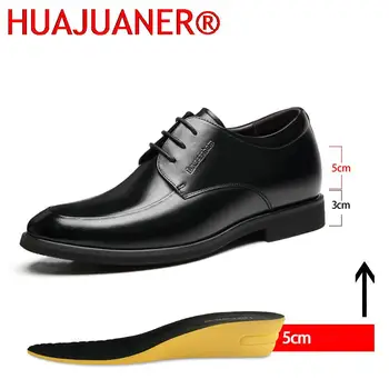 Homens Sapatos de Couro Elevador Sapatos Aumentando Sapatos Aumento da Altura de Sapatos de Aumento da Altura Palmilha 6/8 CM Preto Altura de Sapatos 0