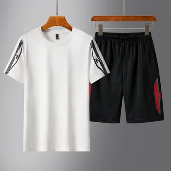Homens Soltos Esportes Seca Rápido Terno T-shirt + Shorts de Treino Roupa de 2 peças de Curto Manga Sportswear Conjunto De Jogging 0