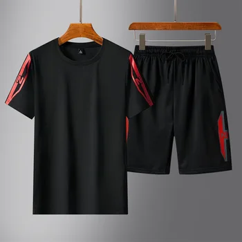 Homens Soltos Esportes Seca Rápido Terno T-shirt + Shorts de Treino Roupa de 2 peças de Curto Manga Sportswear Conjunto De Jogging 1