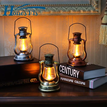 HoneyFly Lanterna de LED Retro Lâmpada de Querosene Noite de Luz Alimentado por Bateria Acampamento ao ar livre-Bar Inn Decoração Home