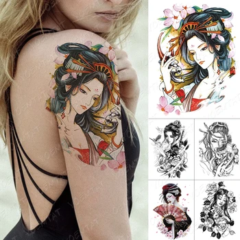 Impermeável Da Etiqueta Temporária Tatuagem Japonesa Prajna Ressentimento Gueixa Flash Tatuagens, Beleza, Arte No Corpo, Braço Falsa Tatoo Mulheres Homens