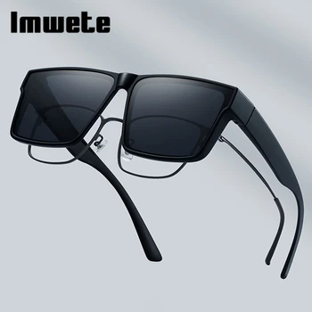 Imwete Praça Polarizada Míope Homens Óculos de sol de Marca de Luxo Designer de Condução de Óculos de Sol Retro Moda Grande Armação de Óculos UV400